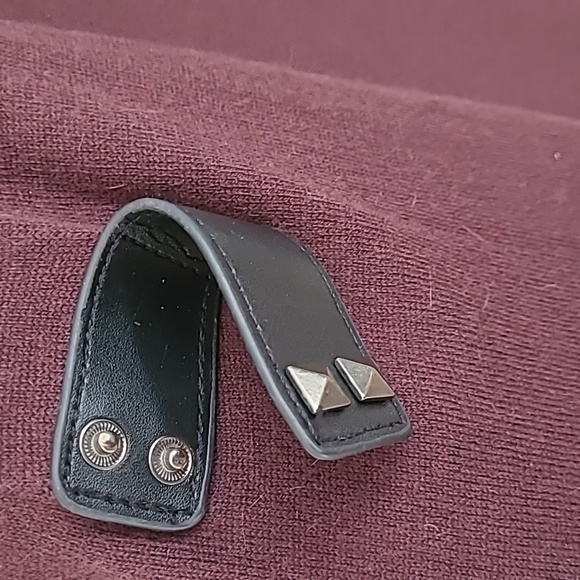 RW&CO long sleeve ladies cardigan in a rich burgundy and trendy buckle. - Picture 5 of 6